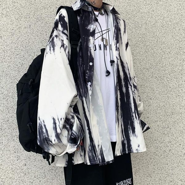 men's casual shirts 2021 spring summer harajuku style tie-dye jacket loose couple long-sleeve shirt oversized streetwear, White;black
men's casual shirts 2021 spring summer harajuku style tie-dye jacket loose couple long-sleeve shirt oversized streetwear, White;black