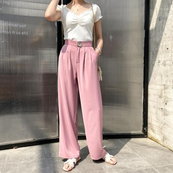 women's pants & capris 2021 summer pink pure color high waist wide leg straight women casual female trousers, Black;white
women's pants & capris 2021 summer pink pure color high waist wide leg straight women casual female trousers, Black;white