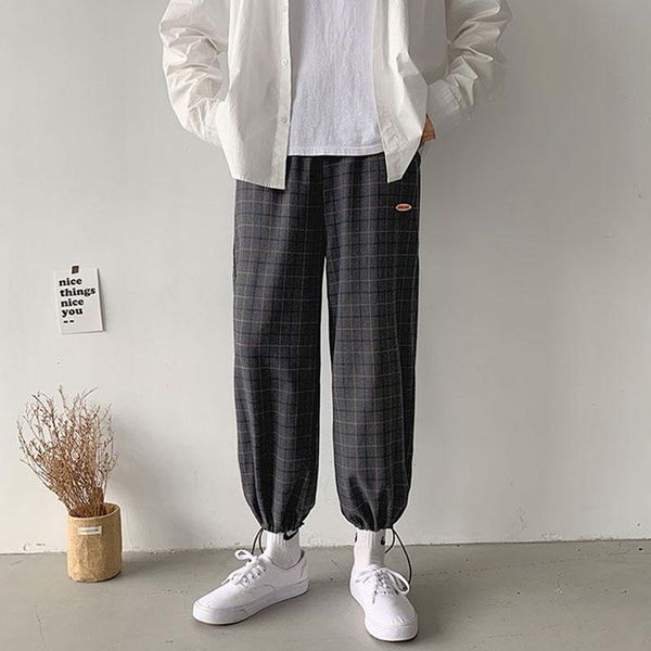 men's pants lattice straight casual wild harem loose salt drawstring trousers spring and autumn ankle-length, Black
men's pants lattice straight casual wild harem loose salt drawstring trousers spring and autumn ankle-length, Black