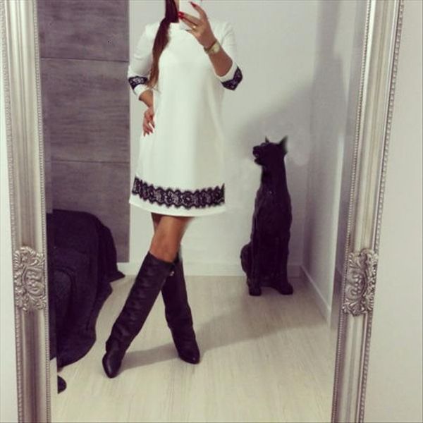 fashion long sleeve lace patchwork womens dress loose tunic mini vestidos, Black;gray
fashion long sleeve lace patchwork womens dress loose tunic mini vestidos, Black;gray