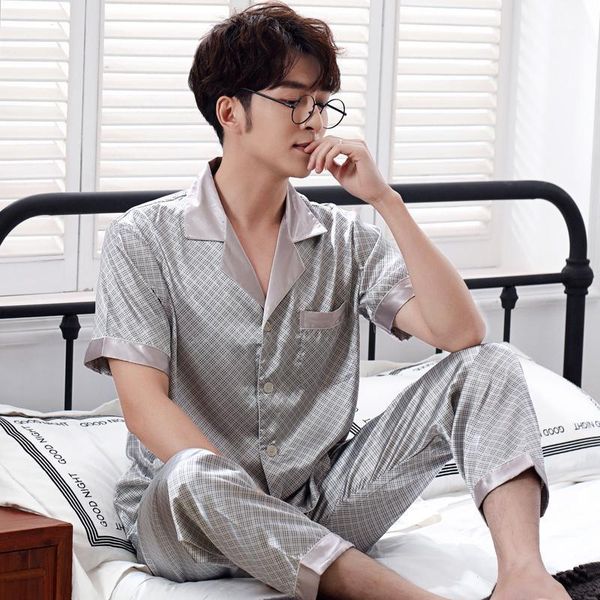 summer satin silk men pajamas short +long pants two pieces set mens sleepwear loose soft plus size 3xl male homewear clothes men's, Black;brown
summer satin silk men pajamas short +long pants two pieces set mens sleepwear loose soft plus size 3xl male homewear clothes men's, Black;brown