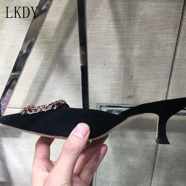 dress shoes 2109 lkdy summer imported silk stitching rhinestone square buckle high heel single muller half drag 5.5cm, Black
dress shoes 2109 lkdy summer imported silk stitching rhinestone square buckle high heel single muller half drag 5.5cm, Black