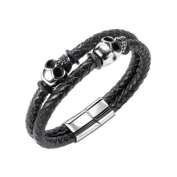 charm bracelets hand-made braided leather double-layer skull cross stainless steel magnet clasp men's wristband, Golden;silver
charm bracelets hand-made braided leather double-layer skull cross stainless steel magnet clasp men's wristband, Golden;silver