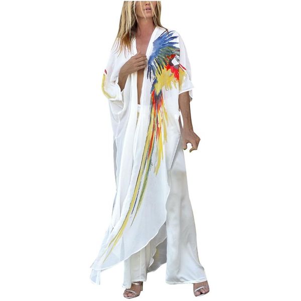 women's blouses & shirts women print chiffon beach kimono long cardigan blouse shawl loose cover up, White
women's blouses & shirts women print chiffon beach kimono long cardigan blouse shawl loose cover up, White