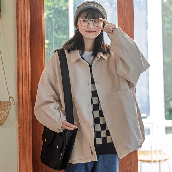 huangzheng solid color coat women's 2021 autumn new loose large pocket dign student et, Black;brown
huangzheng solid color coat women's 2021 autumn new loose large pocket dign student et, Black;brown