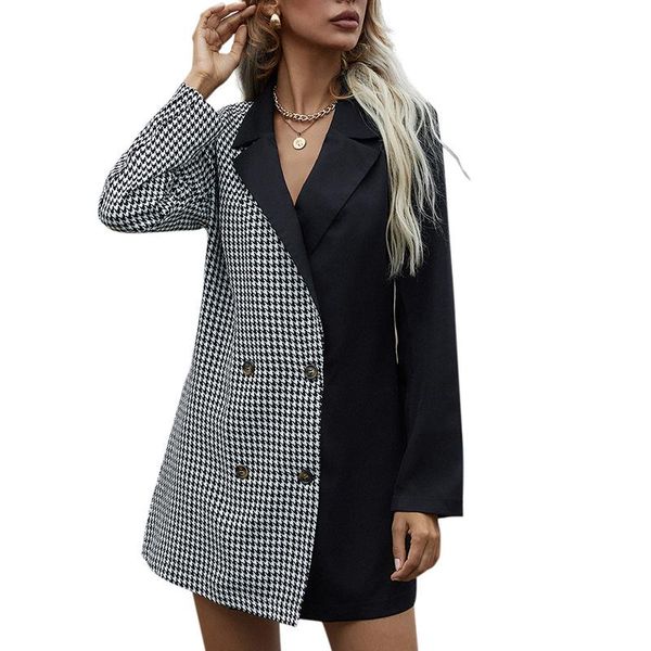 women's suits & blazers vintage women plaid print coat autumn winter fashion double-breasted black and white stitching blazer elegant o, White;black
women's suits & blazers vintage women plaid print coat autumn winter fashion double-breasted black and white stitching blazer elegant o, White;black