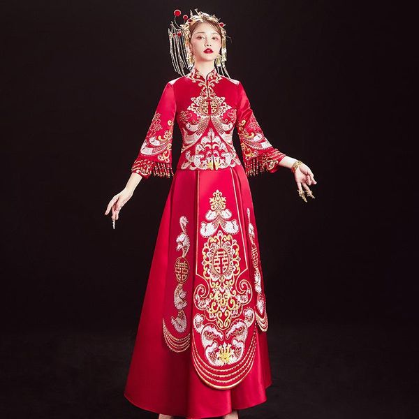 oriental chinese women cheongsam qipao handmade beads bride wedding dress exquisite embroidery marrige set vintage costume ethnic clothing, Red
oriental chinese women cheongsam qipao handmade beads bride wedding dress exquisite embroidery marrige set vintage costume ethnic clothing, Red
