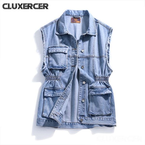 women's vests summer elastic waist casual jeans vest women sleeveless jacket female autumn pocket denim coat outwear, Black;white
women's vests summer elastic waist casual jeans vest women sleeveless jacket female autumn pocket denim coat outwear, Black;white
