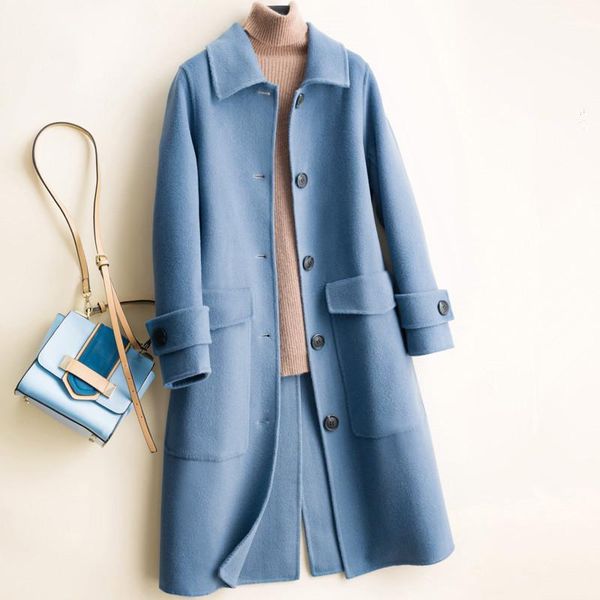 women's wool & blends office lady long double sided jacket women single breasted loose elegant doll collar coat female solid color oute, Black
women's wool & blends office lady long double sided jacket women single breasted loose elegant doll collar coat female solid color oute, Black