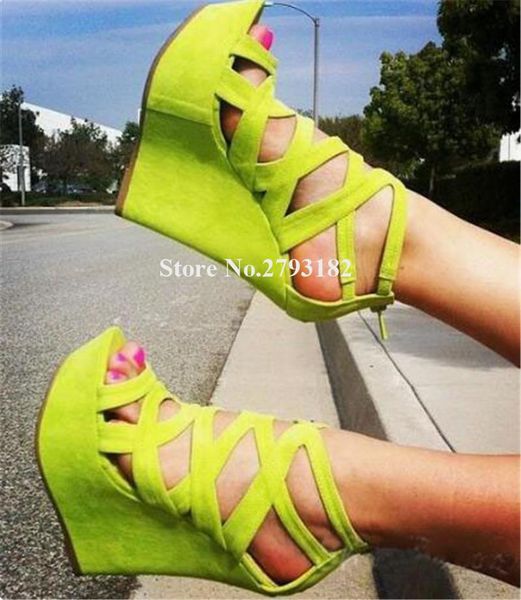 super women open toe suede leather high platform wedge sandals strap cross yellow red blue wedges dress party shoes, Black
super women open toe suede leather high platform wedge sandals strap cross yellow red blue wedges dress party shoes, Black