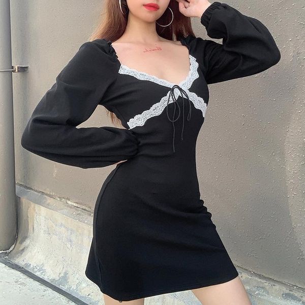 autumn y2k white lace patchwork dress black long sleeve v-neck tie up vintage elegant party night club streetwear clothes casual dresse, Black;gray
autumn y2k white lace patchwork dress black long sleeve v-neck tie up vintage elegant party night club streetwear clothes casual dresse, Black;gray