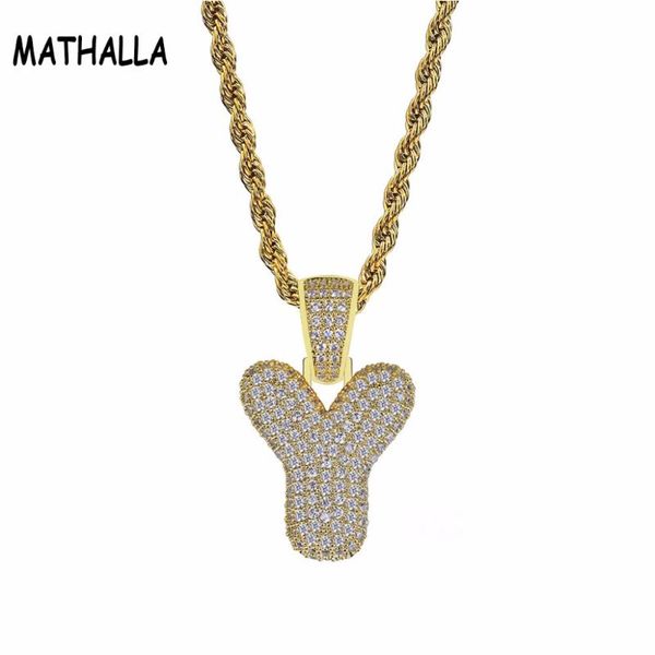 pendant necklaces bubble letter +cubic zircon letters y pendants&necklaces men's hip hop jewelry, Silver