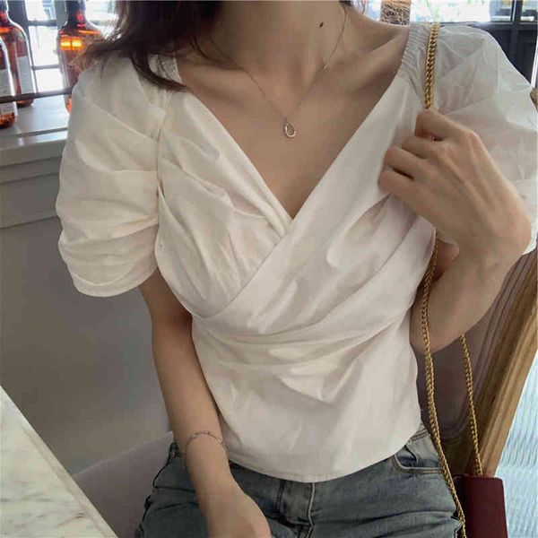 summer white v neck puff sleeve pleated blouse women short japan style retro slim sweet pullovers plaid shirts blusas 210429
summer white v neck puff sleeve pleated blouse women short japan style retro slim sweet pullovers plaid shirts blusas 210429