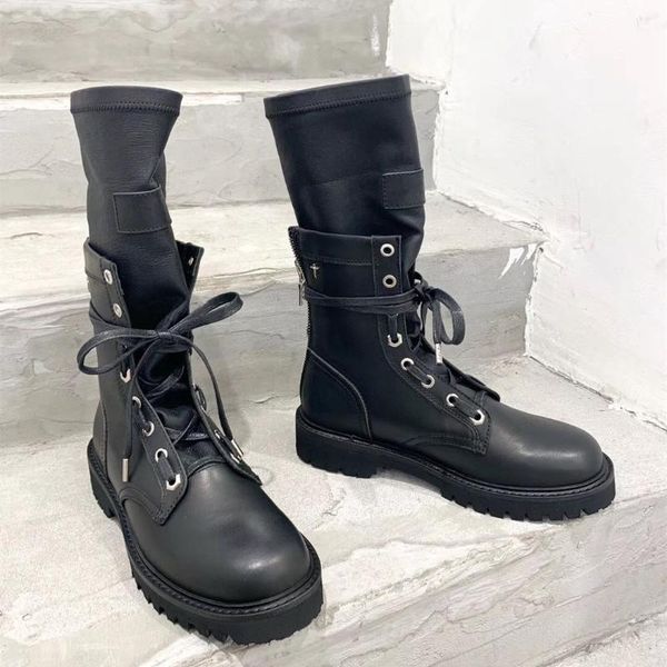 boots genuine leather patchwork mid-calf women strap double zipper elastic stockings stitching style motorcycle, Black
boots genuine leather patchwork mid-calf women strap double zipper elastic stockings stitching style motorcycle, Black