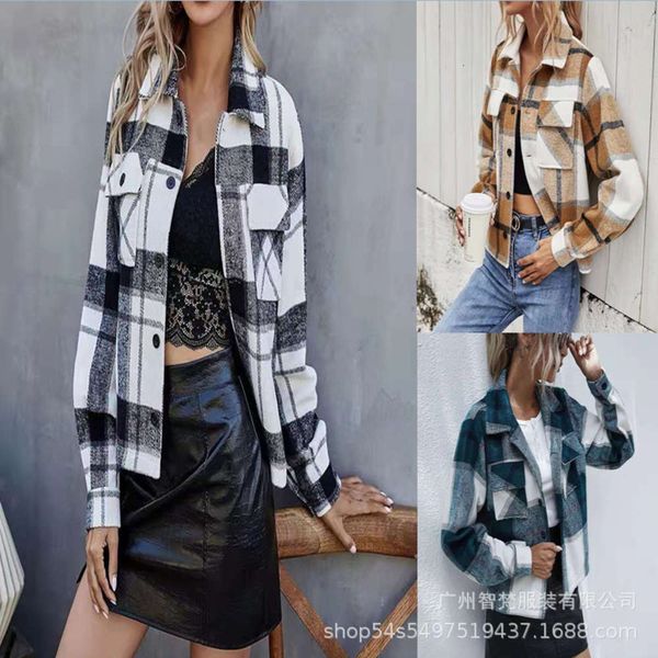 autumn winter fashion leisure lapel cardigan long sleeve short plaid wool coat women, Black;brown
autumn winter fashion leisure lapel cardigan long sleeve short plaid wool coat women, Black;brown