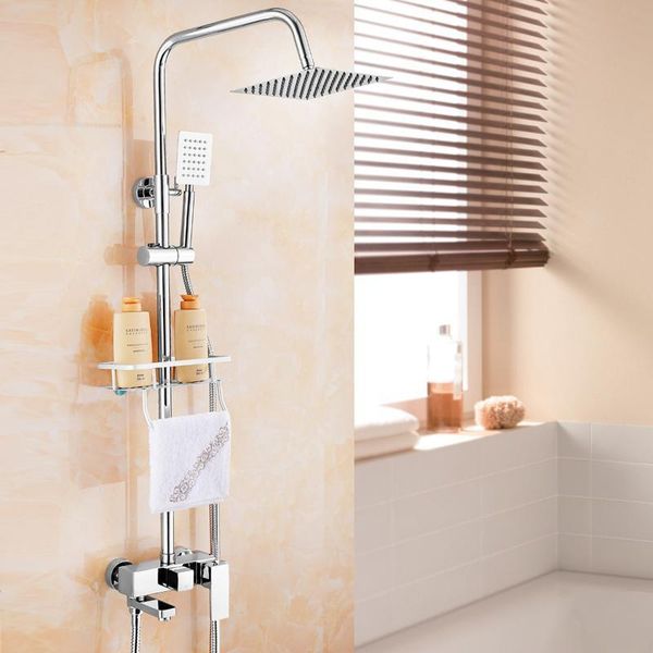 modern chrome finish wall mount shower set square faucet 8 inch fixed head with shelf system bathroom sets
modern chrome finish wall mount shower set square faucet 8 inch fixed head with shelf system bathroom sets