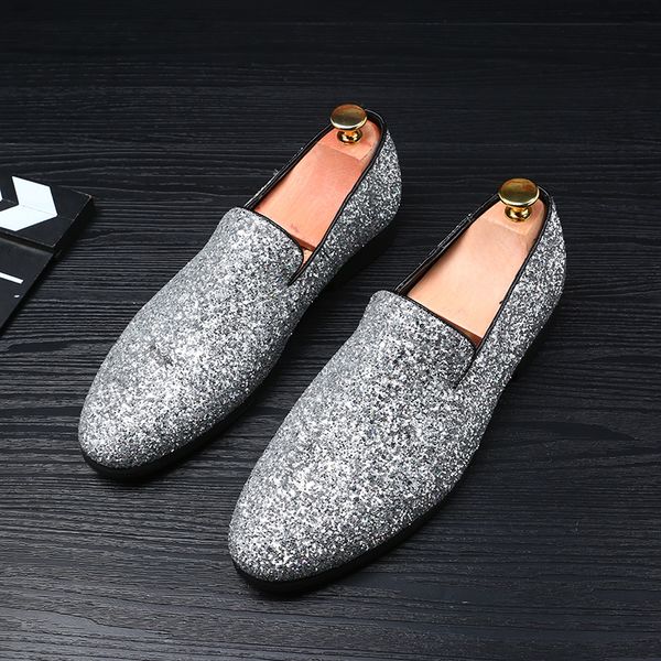 silver gold shoes men brand luxury pointed loafers british style casual designer shoes thick bottom low heel nightclub men shoes, Black
silver gold shoes men brand luxury pointed loafers british style casual designer shoes thick bottom low heel nightclub men shoes, Black
