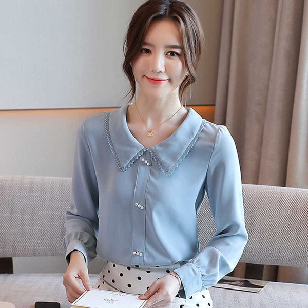 women blouses chiffon shirts for elegant woman doll collar beading long sleeve ladies plus size 210531, White
women blouses chiffon shirts for elegant woman doll collar beading long sleeve ladies plus size 210531, White