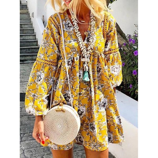 women's summer v-neck dress casual style printed flower long sleeve mini vestidos de verano dresses, Black;gray
women's summer v-neck dress casual style printed flower long sleeve mini vestidos de verano dresses, Black;gray
