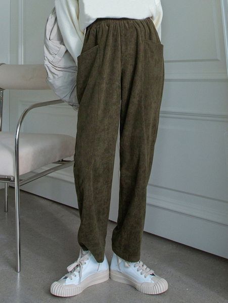 dazy elastic waist dual pocket corduroy pants u8sf#, Black;white 
dazy elastic waist dual pocket corduroy pants u8sf#, Black;white