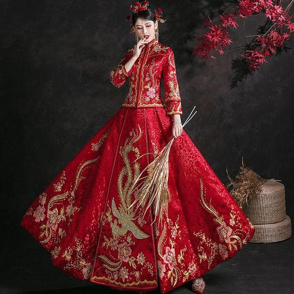 exquisite phoenix embroidery wedding bride chinese style cheongsam traditional long qipao women's marry clothes ethnic clothing, Red
exquisite phoenix embroidery wedding bride chinese style cheongsam traditional long qipao women's marry clothes ethnic clothing, Red