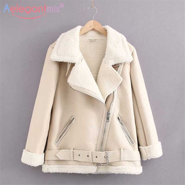 aelegantmis moto biker style women's loose faux leather jacket patchwork lamb warm thick coat femaleturn-down collar with belt 210607, Black
aelegantmis moto biker style women's loose faux leather jacket patchwork lamb warm thick coat femaleturn-down collar with belt 210607, Black