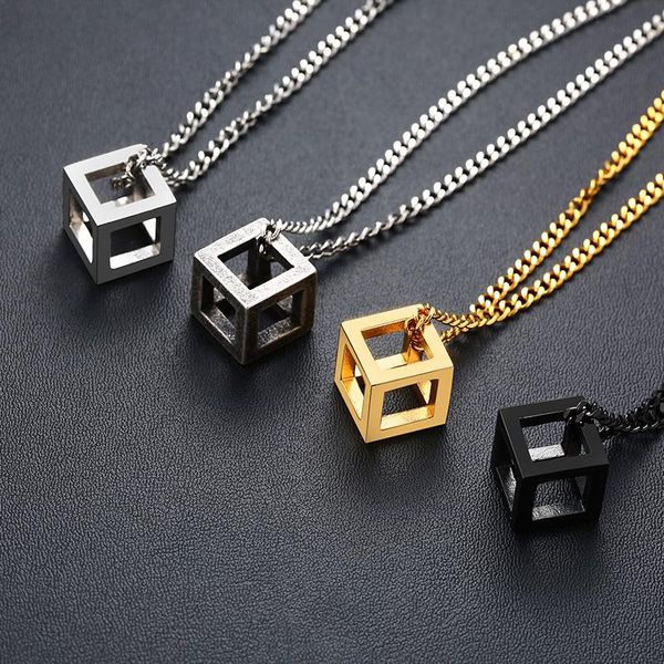 pendant necklaces retro hollow cube men's stainless steel square necklace punk geometric, Silver
pendant necklaces retro hollow cube men's stainless steel square necklace punk geometric, Silver