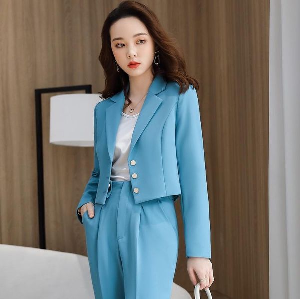 women's two piece pants women suits short jacket office lady formal work clothes woman set a035, White
women's two piece pants women suits short jacket office lady formal work clothes woman set a035, White