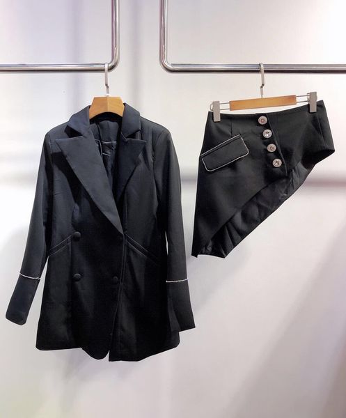 2021 autumn fashion collar double solid color skirt + breasted bevel tailored girdle suit kkjz, Black
2021 autumn fashion collar double solid color skirt + breasted bevel tailored girdle suit kkjz, Black