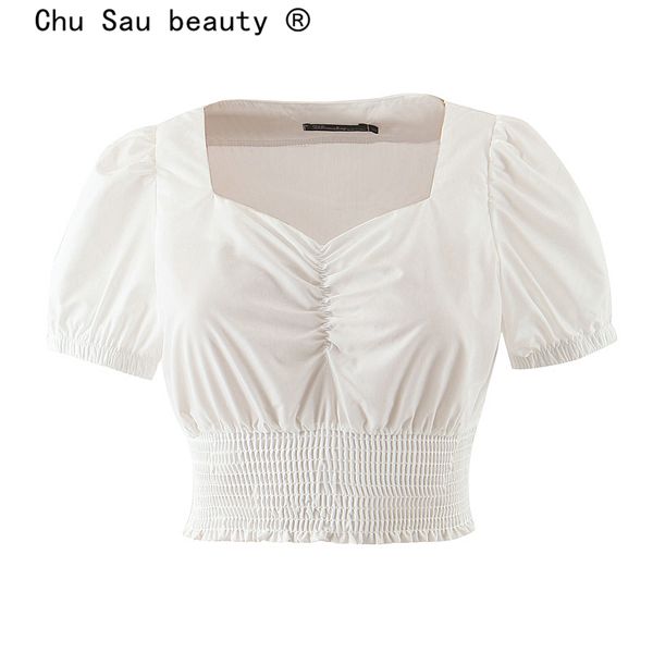 casual chic solid deep v-neck summer crop women french style puff sleeve elastic waist short blouses female ropa mujer 210508, White
casual chic solid deep v-neck summer crop women french style puff sleeve elastic waist short blouses female ropa mujer 210508, White