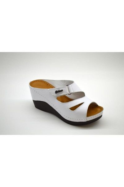 women's white genuine leather wedges slippers, Black
women's white genuine leather wedges slippers, Black