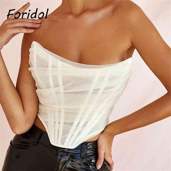 tulle corset crop women tube transparent mesh zipper white off shoulder club party 210427
tulle corset crop women tube transparent mesh zipper white off shoulder club party 210427