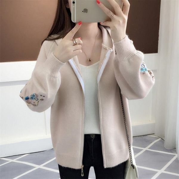 autumn sweater women's cardigan harajuku style embroidery loose wild hooded female jacket 210427, White;black
autumn sweater women's cardigan harajuku style embroidery loose wild hooded female jacket 210427, White;black