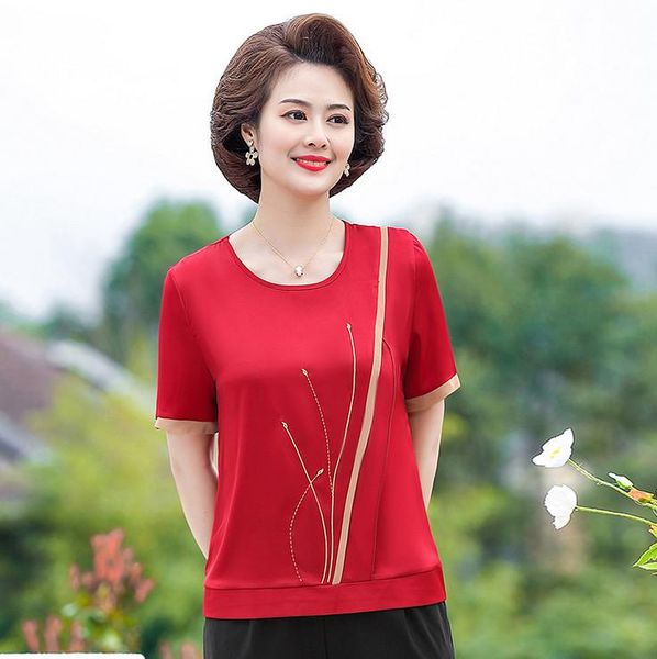 women's t-shirt silk o-neck embroidery chiffon splice short sleeve summer middle-aged mother's tshirt tee shirt top, White
women's t-shirt silk o-neck embroidery chiffon splice short sleeve summer middle-aged mother's tshirt tee shirt top, White