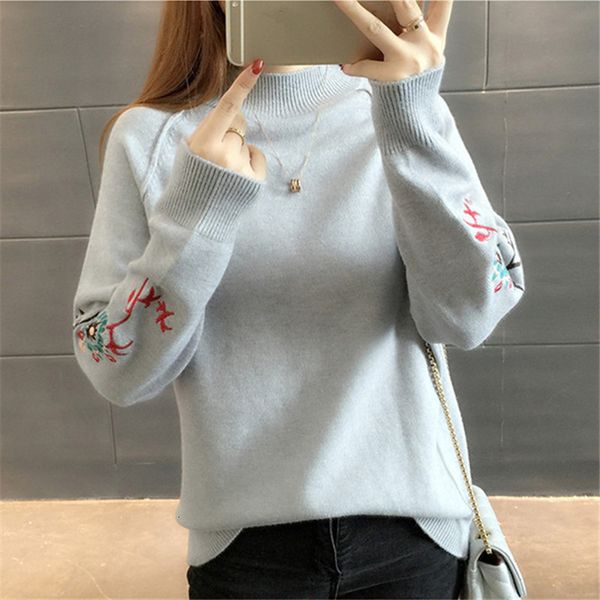 knits autumn winter women embroidery knitted turtleneck sweater casual soft half high neck jumper fashion femme elasticity pullovers, White
knits autumn winter women embroidery knitted turtleneck sweater casual soft half high neck jumper fashion femme elasticity pullovers, White