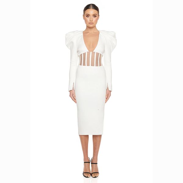 dress white tight n neck long sleeve mesh waist rayon bandage evening dress, Black;gray
dress white tight n neck long sleeve mesh waist rayon bandage evening dress, Black;gray