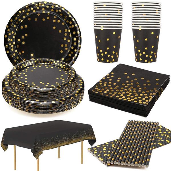 disposable dinnerware wedding party black bronzing golden dots tableware for birthday decorations kids baby shower supplies
disposable dinnerware wedding party black bronzing golden dots tableware for birthday decorations kids baby shower supplies