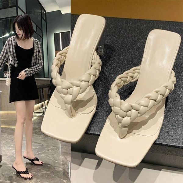 slippers ladies fashion high heel leather weave women square toe slipper flip flop women's casual shoes female mules 2021 summer, Black 
slippers ladies fashion high heel leather weave women square toe slipper flip flop women's casual shoes female mules 2021 summer, Black