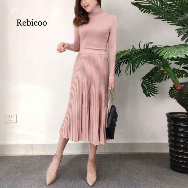 two piece dress women's autumn and winter retro bright silk turtleneck sweater suit pullover + long pleated skirt ladies, White
two piece dress women's autumn and winter retro bright silk turtleneck sweater suit pullover + long pleated skirt ladies, White