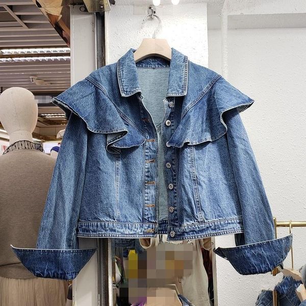women's jackets blue ruffle denim jacket women spring autumn retro lapel single-breasted raglan sleeve short coat office lady solid str, Black;brown
women's jackets blue ruffle denim jacket women spring autumn retro lapel single-breasted raglan sleeve short coat office lady solid str, Black;brown