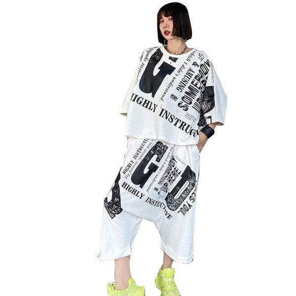 black white women chic set 2021 casual letter irregular t shirt + calf length cross pants zqy7111 women's two piece
black white women chic set 2021 casual letter irregular t shirt + calf length cross pants zqy7111 women's two piece