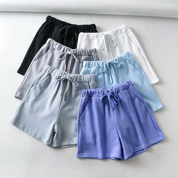 women's shorts 2021 spring summer elastic waist high leg pockets solid cotton casual sweat workout wear, White;black
women's shorts 2021 spring summer elastic waist high leg pockets solid cotton casual sweat workout wear, White;black