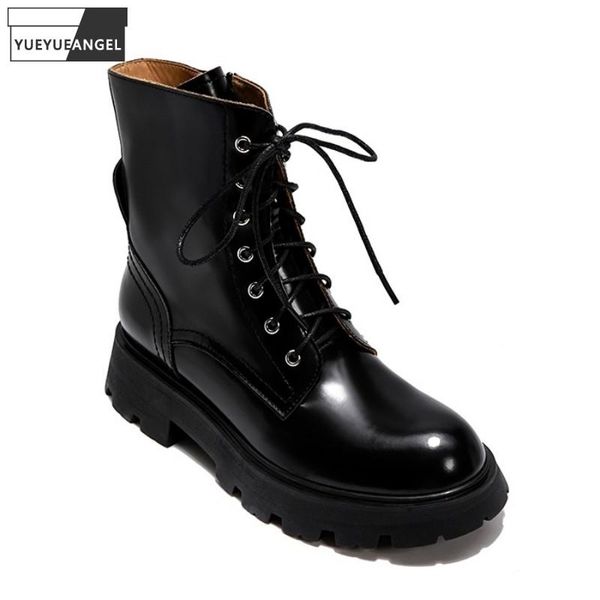 boots punk women motorcycle genuine leather thick platform shoes lace up solid color ankle autumn female high sneakers, Black
boots punk women motorcycle genuine leather thick platform shoes lace up solid color ankle autumn female high sneakers, Black