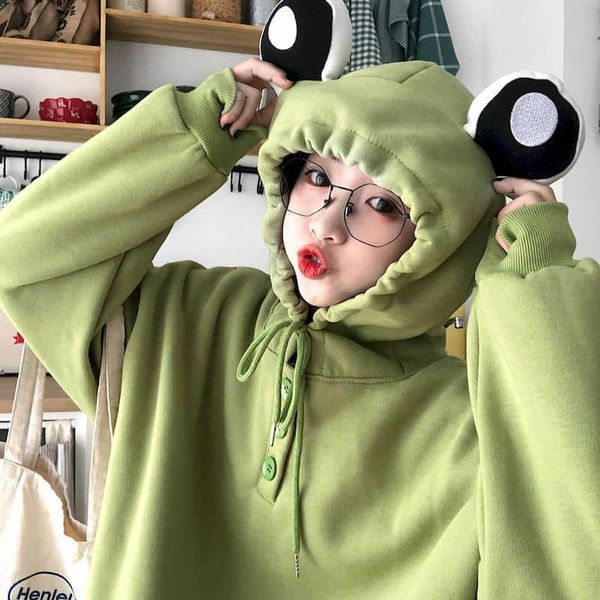 frog pullover sweatshirt women hoodies autumn winter plus velvet thick long-sleeved lazy style student loose coat 210526, Black
frog pullover sweatshirt women hoodies autumn winter plus velvet thick long-sleeved lazy style student loose coat 210526, Black