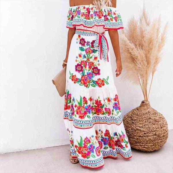 plus size summer floral print women dresses high waist horizontal shoulder beach party long vestidos, Black;gray
plus size summer floral print women dresses high waist horizontal shoulder beach party long vestidos, Black;gray