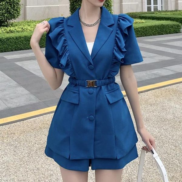 women's tracksuits korean two piece sets women ruffle slit blazer + wide-leg shorts suits office ladies ensembles femme vetement 2021 s, Gray
women's tracksuits korean two piece sets women ruffle slit blazer + wide-leg shorts suits office ladies ensembles femme vetement 2021 s, Gray