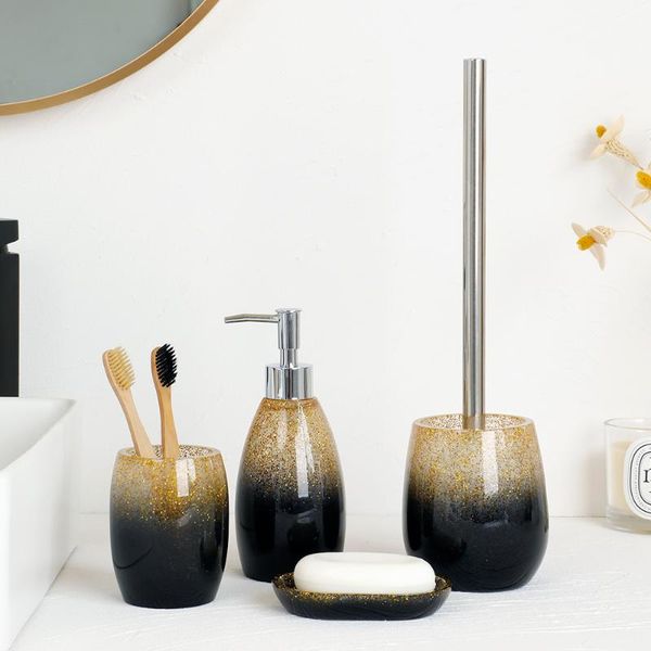 bath accessory set 4 piece gold sequins bathroom soap lotion dispenser, toothbrush and toothpaste holder dish tumbler
bath accessory set 4 piece gold sequins bathroom soap lotion dispenser, toothbrush and toothpaste holder dish tumbler