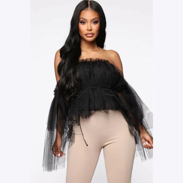 women's blouses & shirts women off shoulder double layer mesh blouse ruffle fairy elegant slash neck fashion lady girls outfit, White
women's blouses & shirts women off shoulder double layer mesh blouse ruffle fairy elegant slash neck fashion lady girls outfit, White