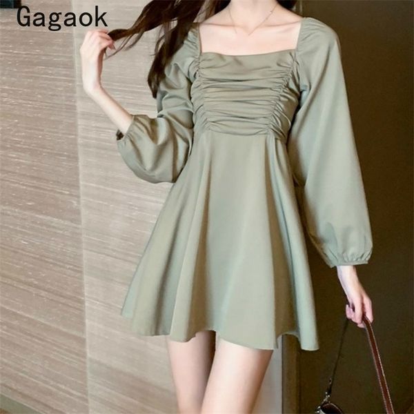 vintage women dress spring autumn solid empire square collar mini wild dresses slim korean chic vestidos 210531, Black;gray
vintage women dress spring autumn solid empire square collar mini wild dresses slim korean chic vestidos 210531, Black;gray