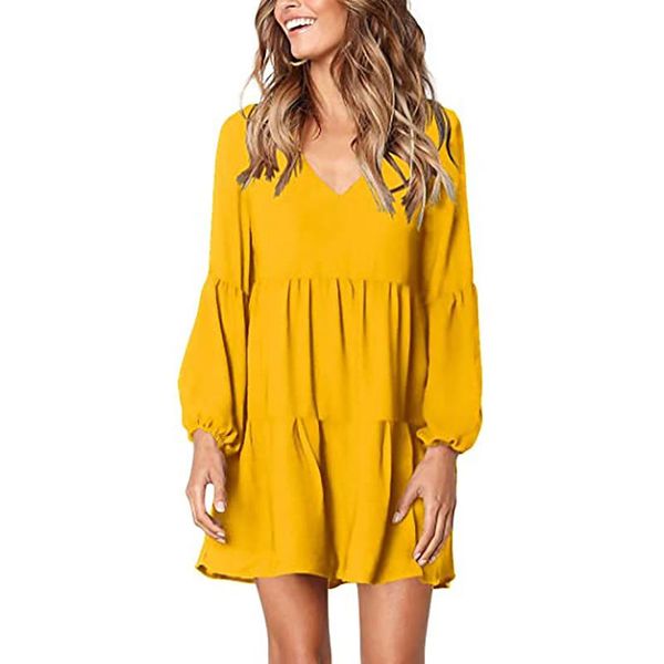 casual dresses elegant for women solid color v-neck long sleeve swing loose mini dress fashion vestidos mujer verano 2021, Black;gray
casual dresses elegant for women solid color v-neck long sleeve swing loose mini dress fashion vestidos mujer verano 2021, Black;gray